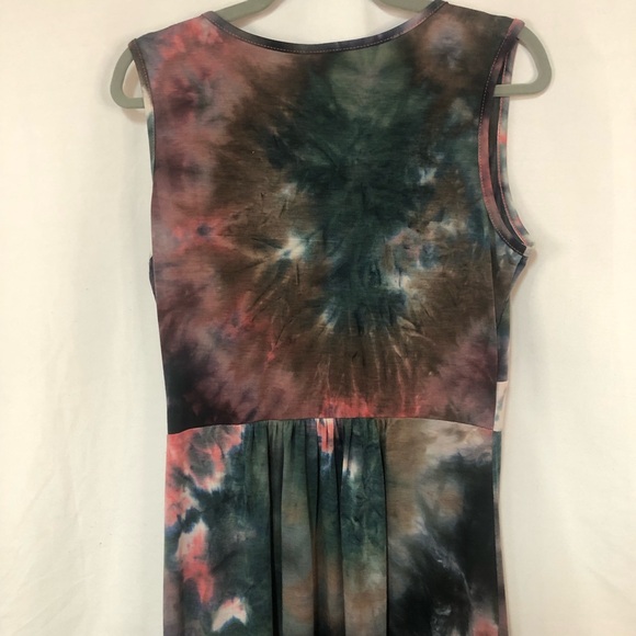 Woosea Dress Maxi Tie Dye Sleeveless Beachy Casual V Neck High Waist w/Band - Picture 6 of 10